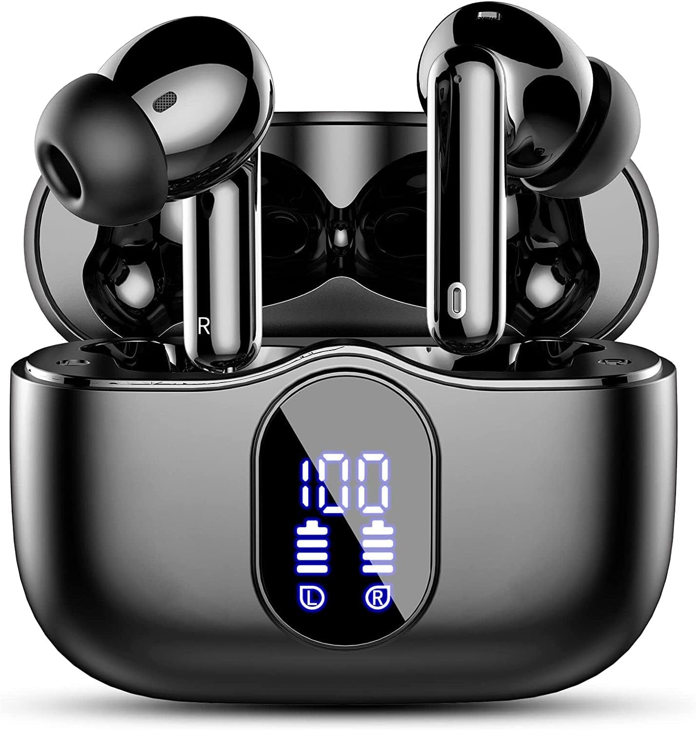 Btootos ▫️ Auscultadores sem fios, Bluetooth 5.3 com microfone estéreo HD HiFi, ecrã LED, redução do ruído, controlador dinâmico de 13 mm, auscultadores sem fios IP7 à prova de água 36H