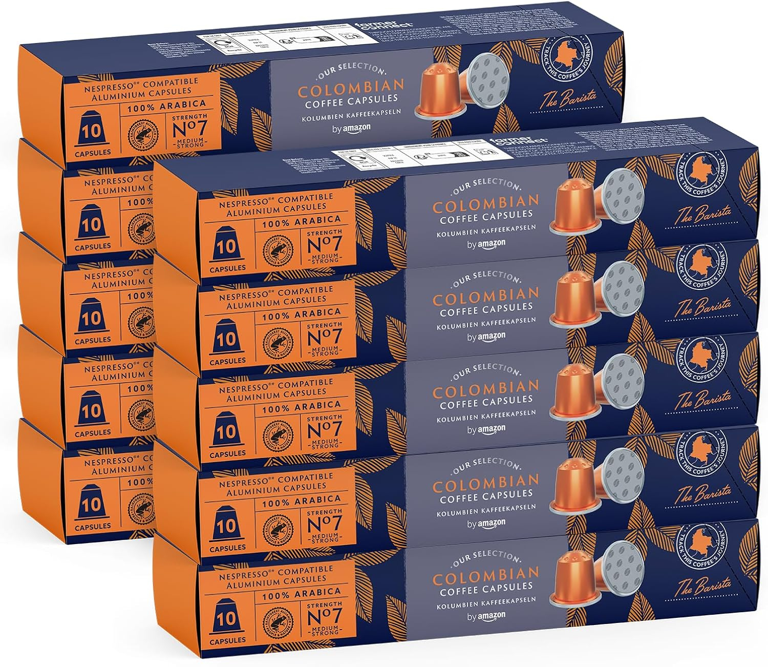 by Amazon ▫️ Café Colombiano Compatível com Nespresso, 100% Arábica, Torrado Médio, 100 Cápsulas de Alumínio (10 embalagens de 10), Certificado pela Rainforest Alliance