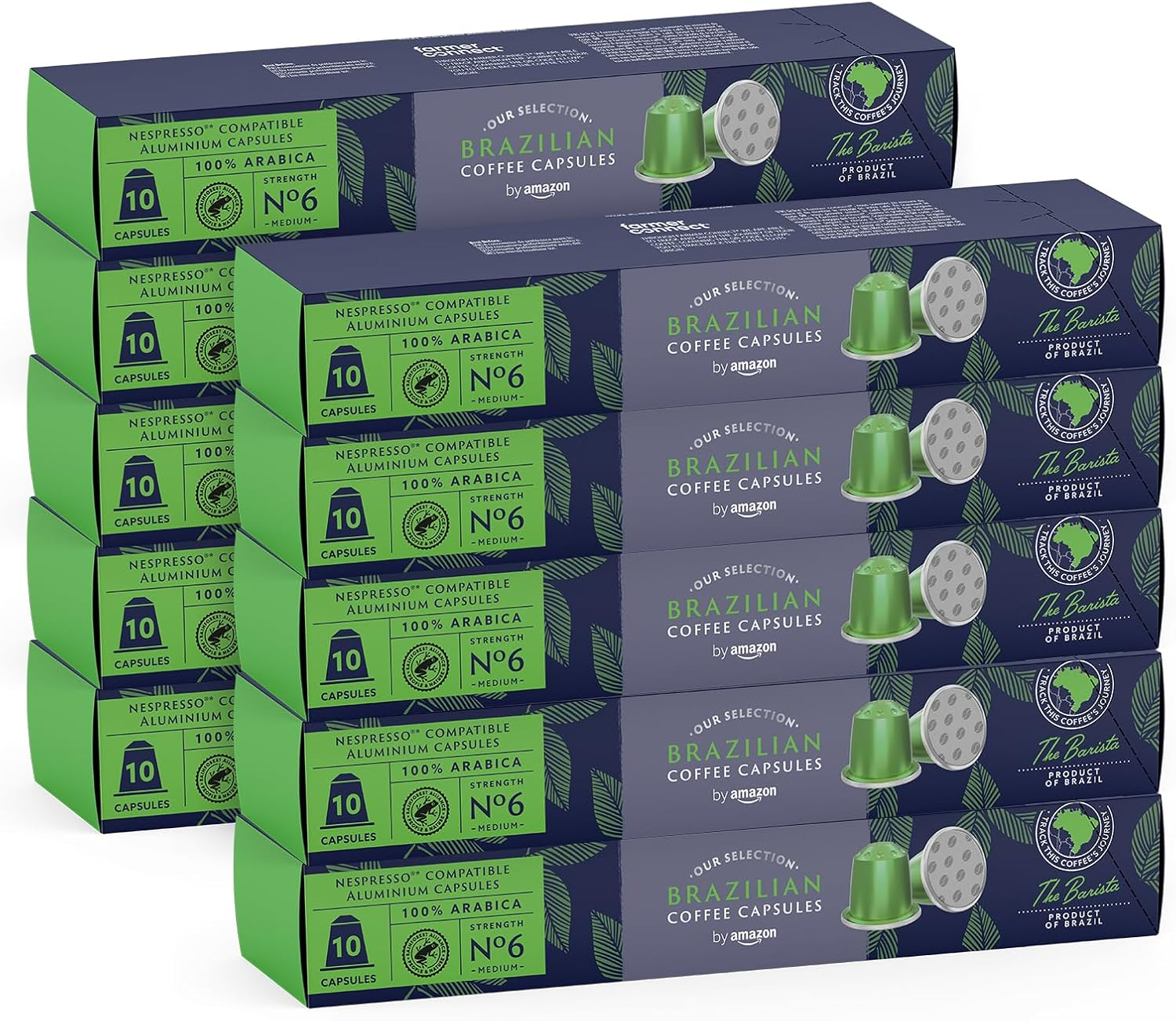 by Amazon ▫️ Café Brasileiro Compatível com Nespresso, 100% Arábica, Torrado Médio, 100 Cápsulas de Alumínio (10 embalagens de 10), Certificado pela Rainforest Alliance