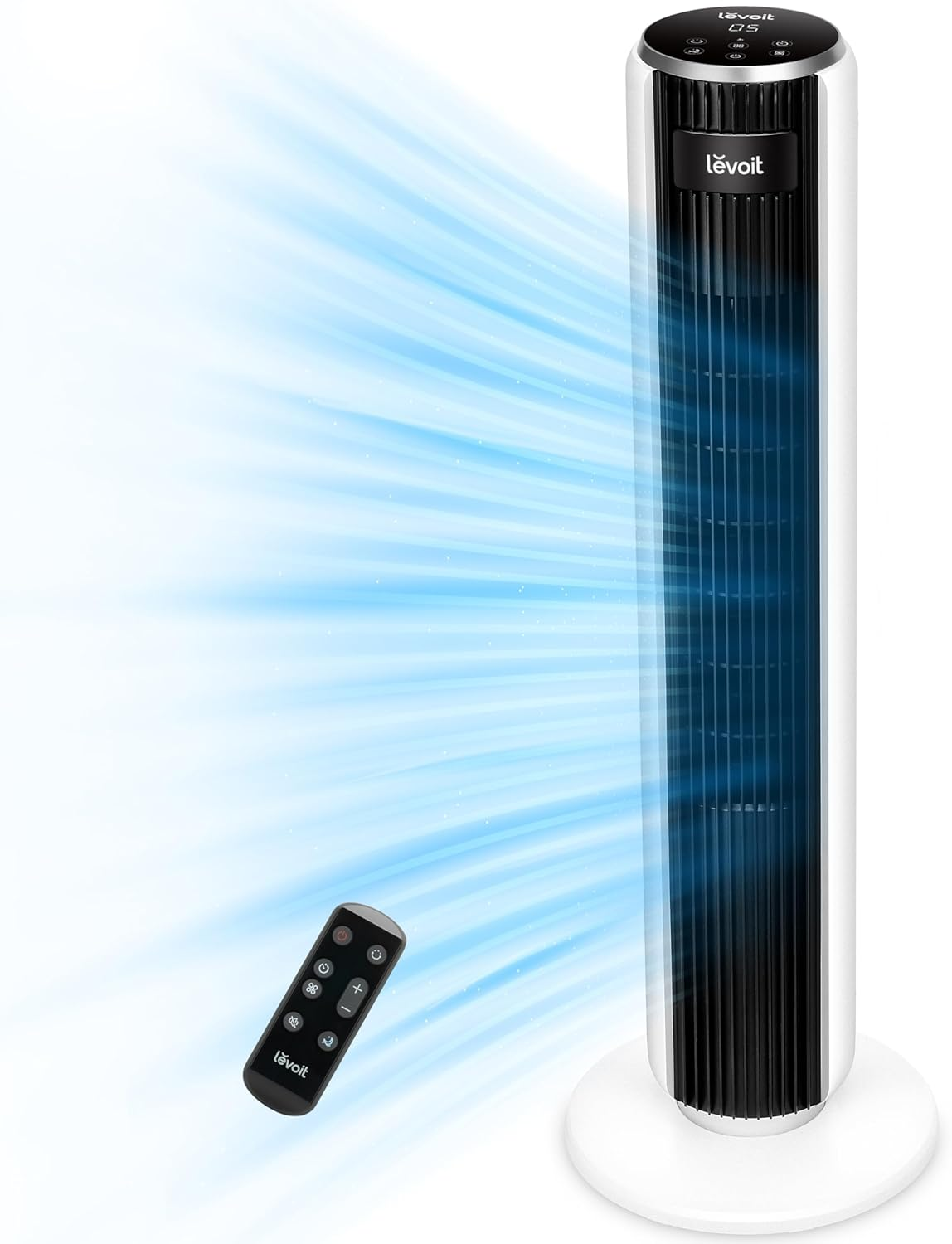 LEVOIT ▫️ Ventilador de torre com controlo remoto, ventilador silencioso 28dB e 39W, oscilação 90° com 7m/s, 4 modos 5 velocidades, temporizador de 12 horas, fácil de montar para o quarto