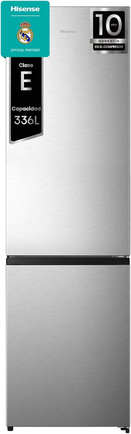Hisense ▫️ MC60331IE - Frigorífico No Frost, 200cm de altura, 60cm de largura, classe E, capacidade 336 litros, suporte para garrafas, abertura da porta reversível a 90º, Multi Airflow, profundidade reduzida 58cm, silencioso 39dB