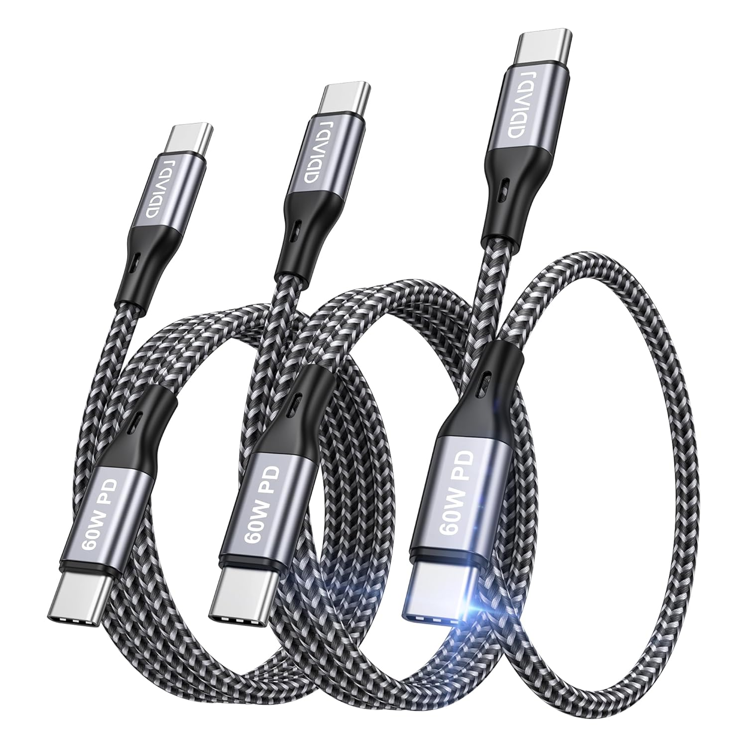 RAVIAD ▫️ Cabo USB C para USB C [3Pack 0.3M+1M+2M] Cabo Nylon PD Tipo C de 60W com Carregamento Rápido para Samsung S23 S22 Ultra S22 S21 S20 S10 S9 Note 20 10, Google Pixel 7, Huawei P50 P40, OnePlus