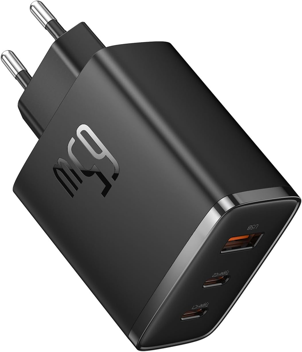 Baseus ▫️ 65W USB C Charger GAN, Multiport 2 USB C e USB A Fast Charger, Compatível com Samsung Galaxy S23+/S22/S21/S20, iPhone 15 Pro Max/14/13/12/11, iPad Pro/Air, MacBook Air, Steam Deck