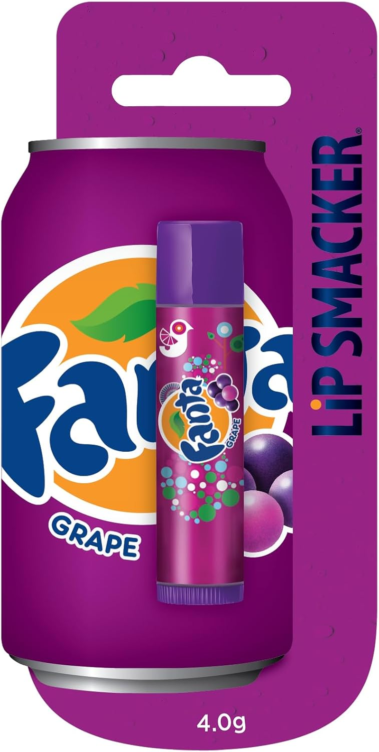 Lip Smacker ▫️ Coca Cola Collection, bálsamo labial com sabor a uva Fanta, inspirado na Coca-Cola, hidratante e refrescante, embalagem individual