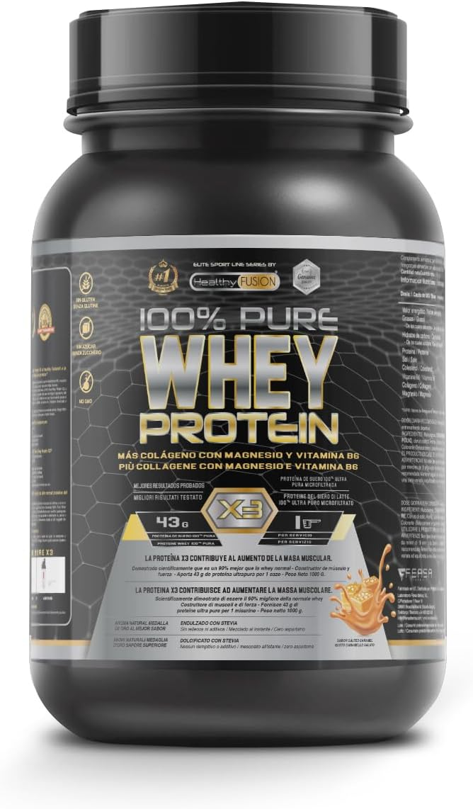 Healthy FUSION ▫️ Whey Protein | Proteína pura com colagénio, magnésio e vitamina B6 | 43g de proteína + 9g de BCAA | Melhora os teus treinos, aumenta a massa muscular e fortalece as articulações | 1 kg