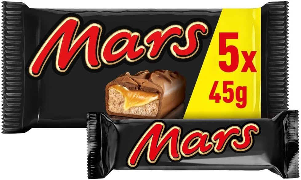 Mars ▫️ Barra de Chocolate de Leite, Creme de Nougat e Caramelo, Embalagem de 5, Ideal para o Calendário do Advento e para oferecer, 5 x 45 g
