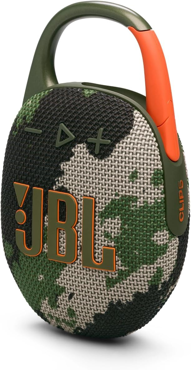 JBL ▫️ Clip 5, Altifalante Bluetooth portátil sem fios, IP67 à prova de água e de poeira, até 12h de reprodução e mais com o Playtime Boost ativado, camuflado