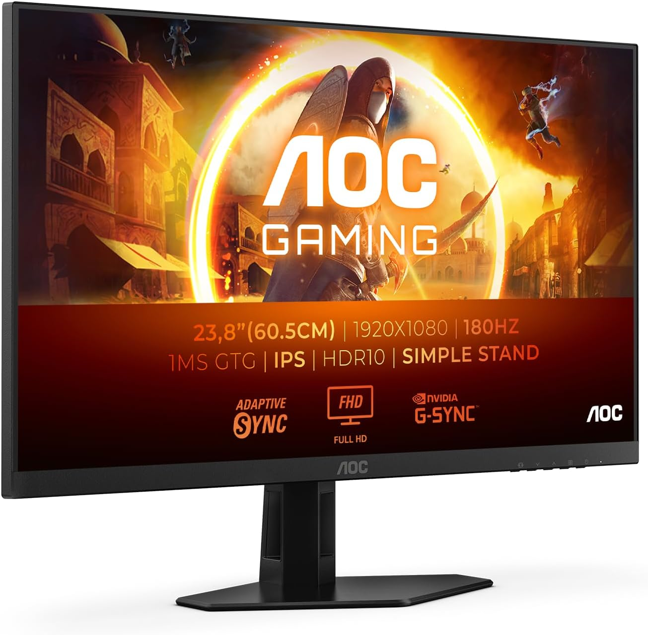 AOC ▫️ Gaming 24G4XED - Monitor FHD de 24 polegadas, 180 Hz, 1 ms, FreeSync Prem, G-Sync Comp, HDR10 1920x1080, HDMI 2.0, DisplayPort 1.4 Preto/Cinza, FHD de 24 polegadas, Suporte fixo