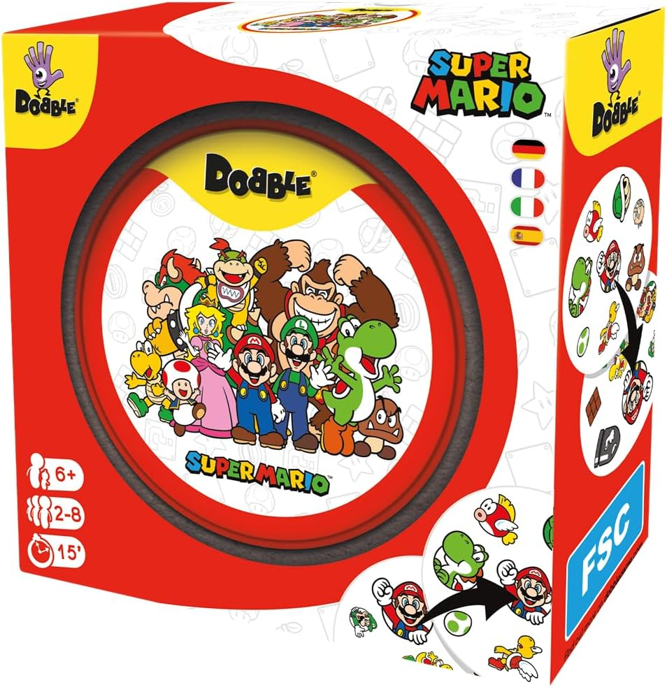 Zygomatic ▫️ Asmodee, Dobble Super Mario, o derradeiro jogo de observação e velocidade para famílias e crianças, idade 7+, 2 a 8 jogadores, 15 minutos por jogo, multilingue (inclui espanhol)