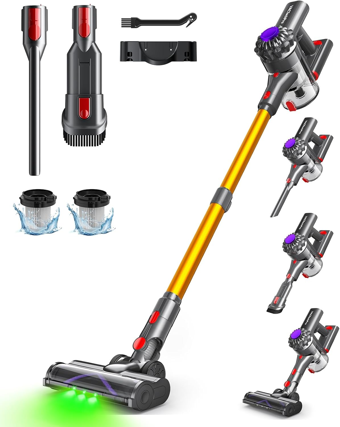 VACTechPro ▫️ Aspirador sem fio,Aspirador de mão de 35kPa,6 em 1 sem fio com autonomia de 35 minutos e bateria amovível,Aspirador ideal para pêlos de animais de estimação/alcatifa/arpete/piso duro e ouro