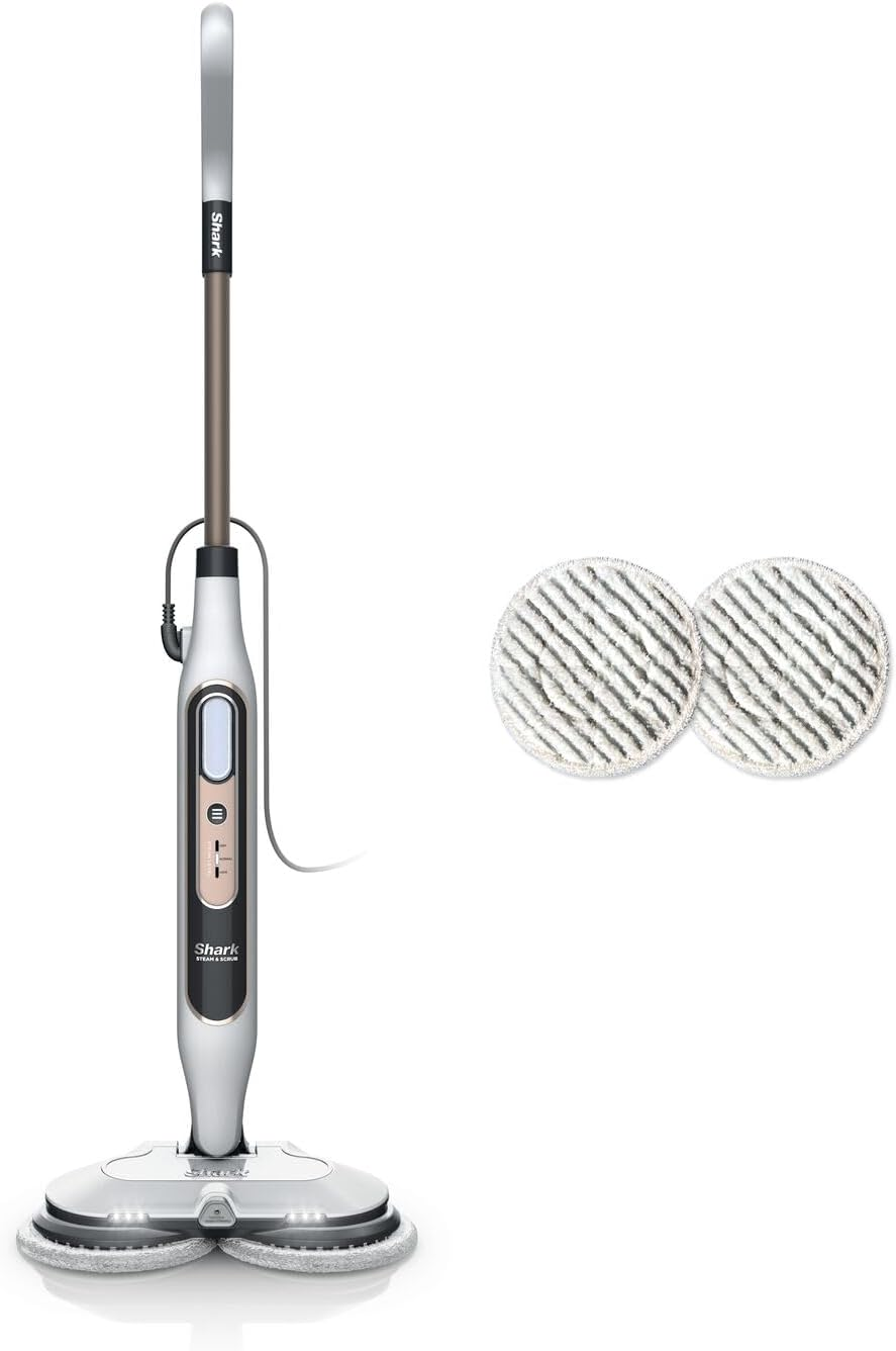 Shark ▫️ Esfregona a vapor automática com Steam Blaster, 2 almofadas rotativas e 3 regulações de vapor, desinfecta, remove manchas e sujidade, para todos os tipos de pavimentos duros, branco e cinzento, S8201EU