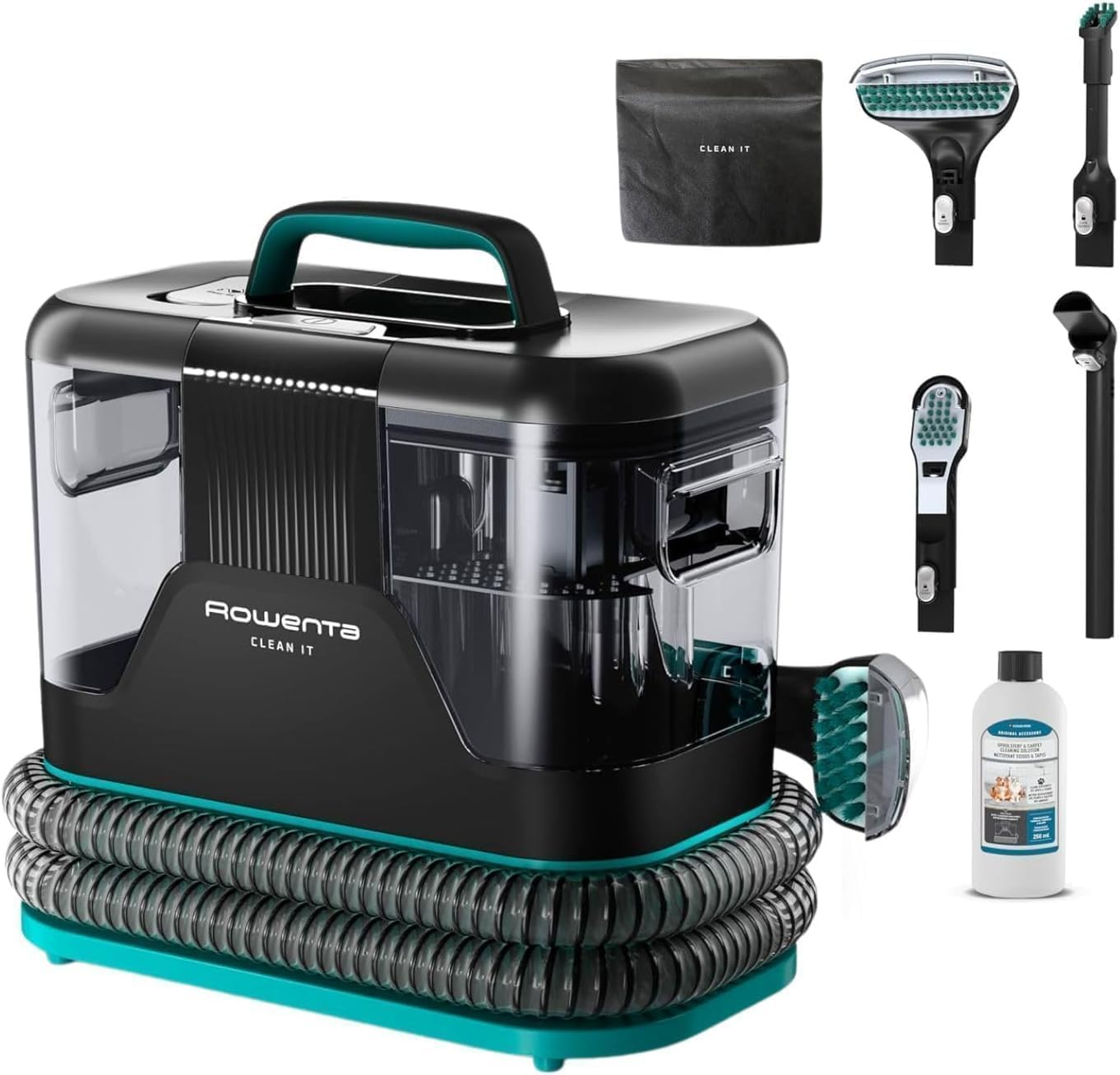 Rowenta ▫️ Clean It, Aspirador para estofos, Depósito amovível de 1,8 L de água limpa e 1,5 L de águas residuais, Limpeza rápida de derrames e manchas, Sujidade de animais de estimação, Potência de 750 W, IN5020F0