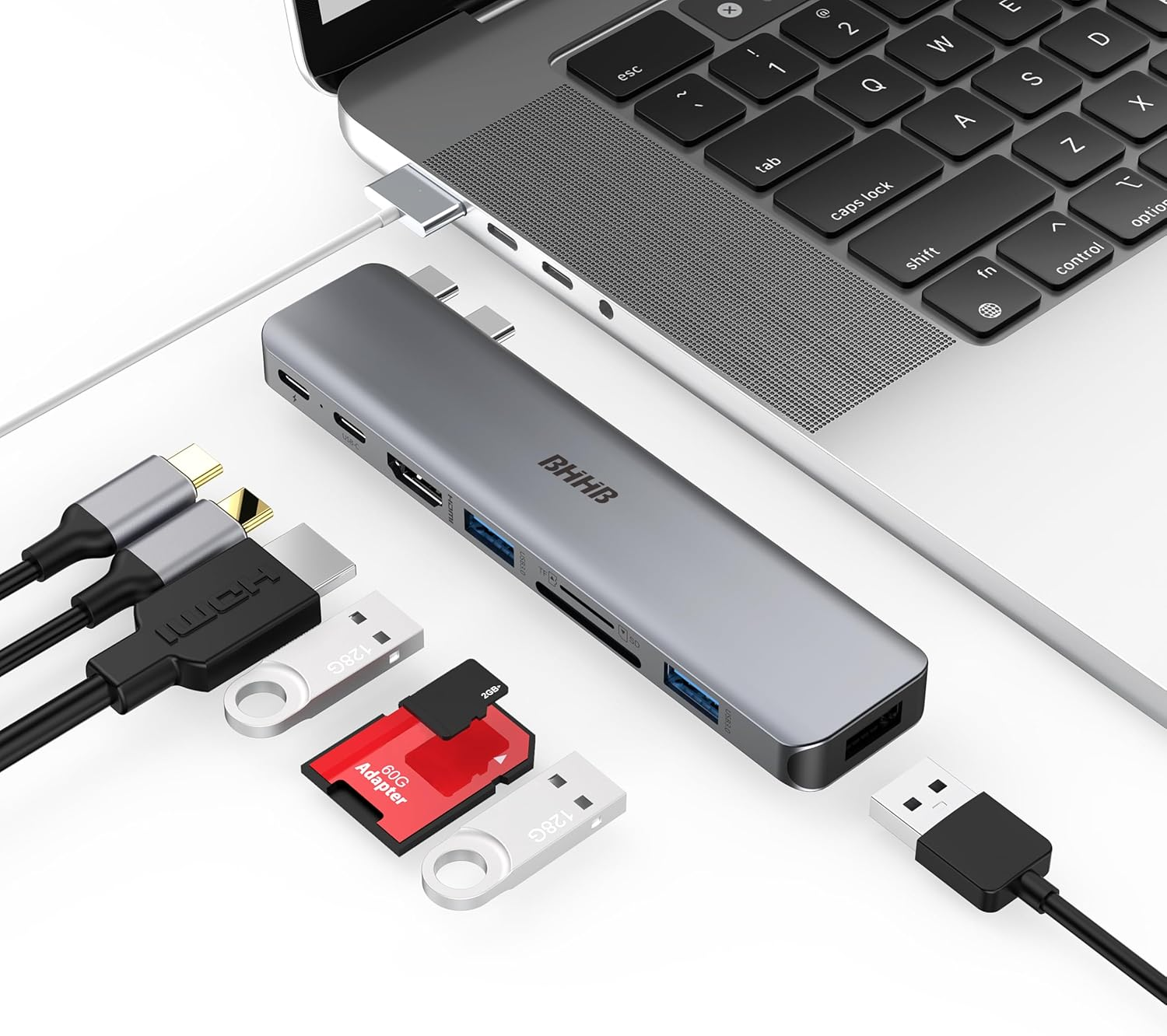BHHB ▫️ Adaptador M81 Hub USB C para MacBook Pro Air Estação de ancoragem 8 em 2 Adaptador multiportas para Mac Book 4K@30Hz HDMI, Thunderbolt 4/3, USB 3.0, SD/TF Hub USBC Tipo C Dock para Mac M5 M4 M3 M2 M1