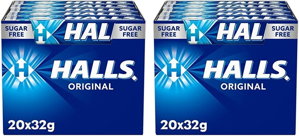 HALLS ▫️ Eucalipto - Rebuçados - Caixa com 20 palitos de 32 g (Embalagem de 2)