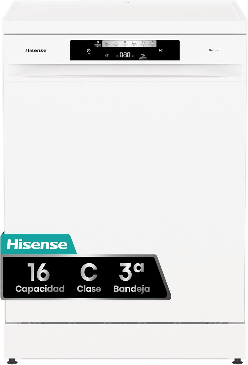 Hisense ▫️ HS643C90W - Máquina de lavar louça independente, Classe C, Capacidade 16 peças, A 84,5cm x L 59,9cm, Branco, Secagem automática, Programas automáticos, Terceiro tabuleiro, Lavagem rápida de 15', Lavagem rápida de 15'