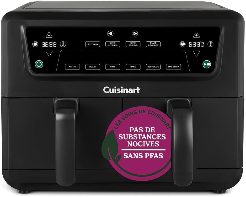 CUISINART ▫️ Fritadeira de ar Dual Zone XXL, PFAS Free, Chemical Free Cooking, Fry, grill, bake, desidratar, Max Crisp e manter quente 2 x 5,2L - 8+ porções Gavetas duplas Peças próprias para máquina de lavar loiça