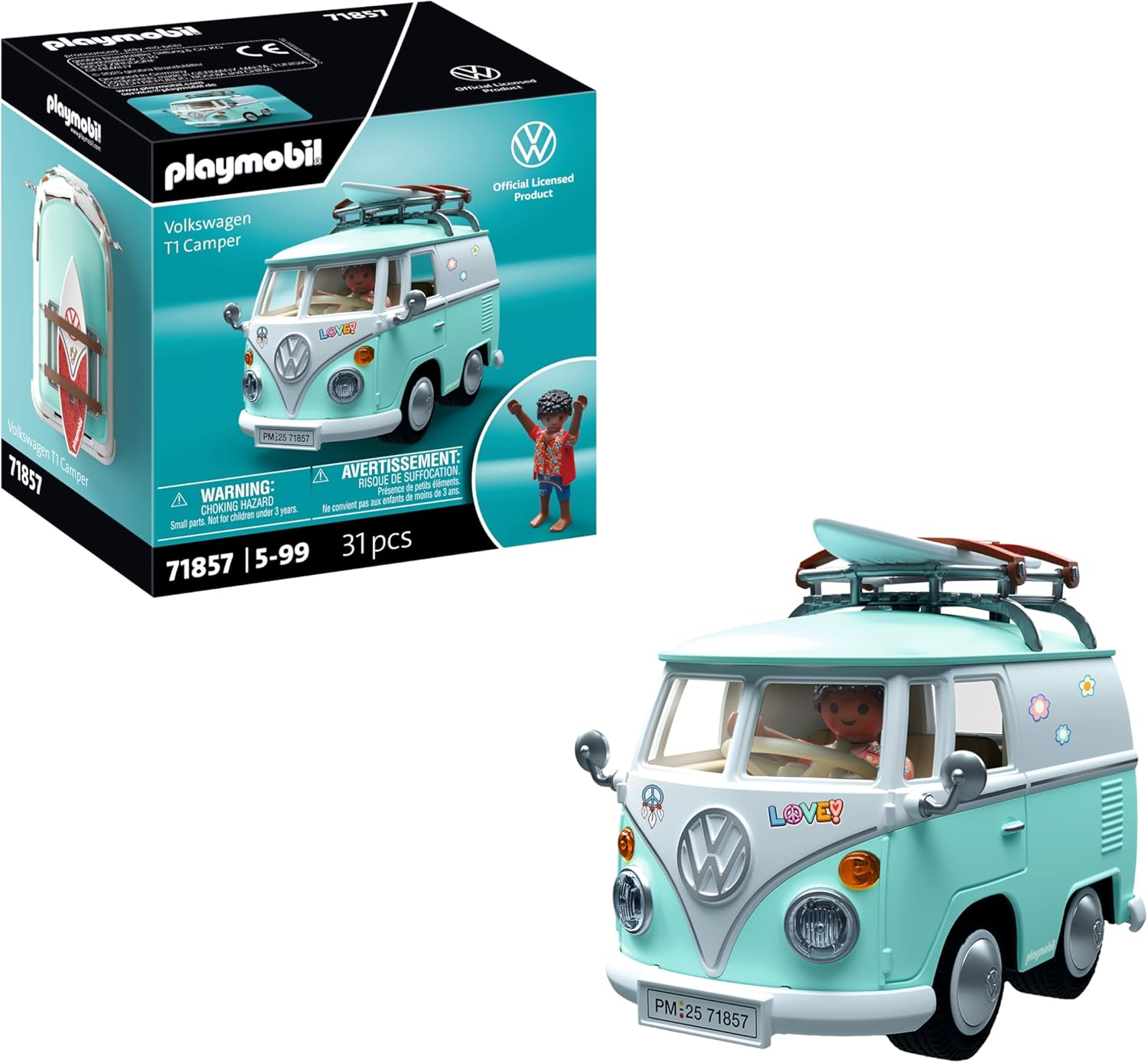 PLAYMOBIL ▫️ Carros de coleção | Volkswagen T1 Camper | Carro de coleção para adultos e crianças | com autocolantes para personalizar | Prenda para fãs de carros | Design detalhado | 71857
