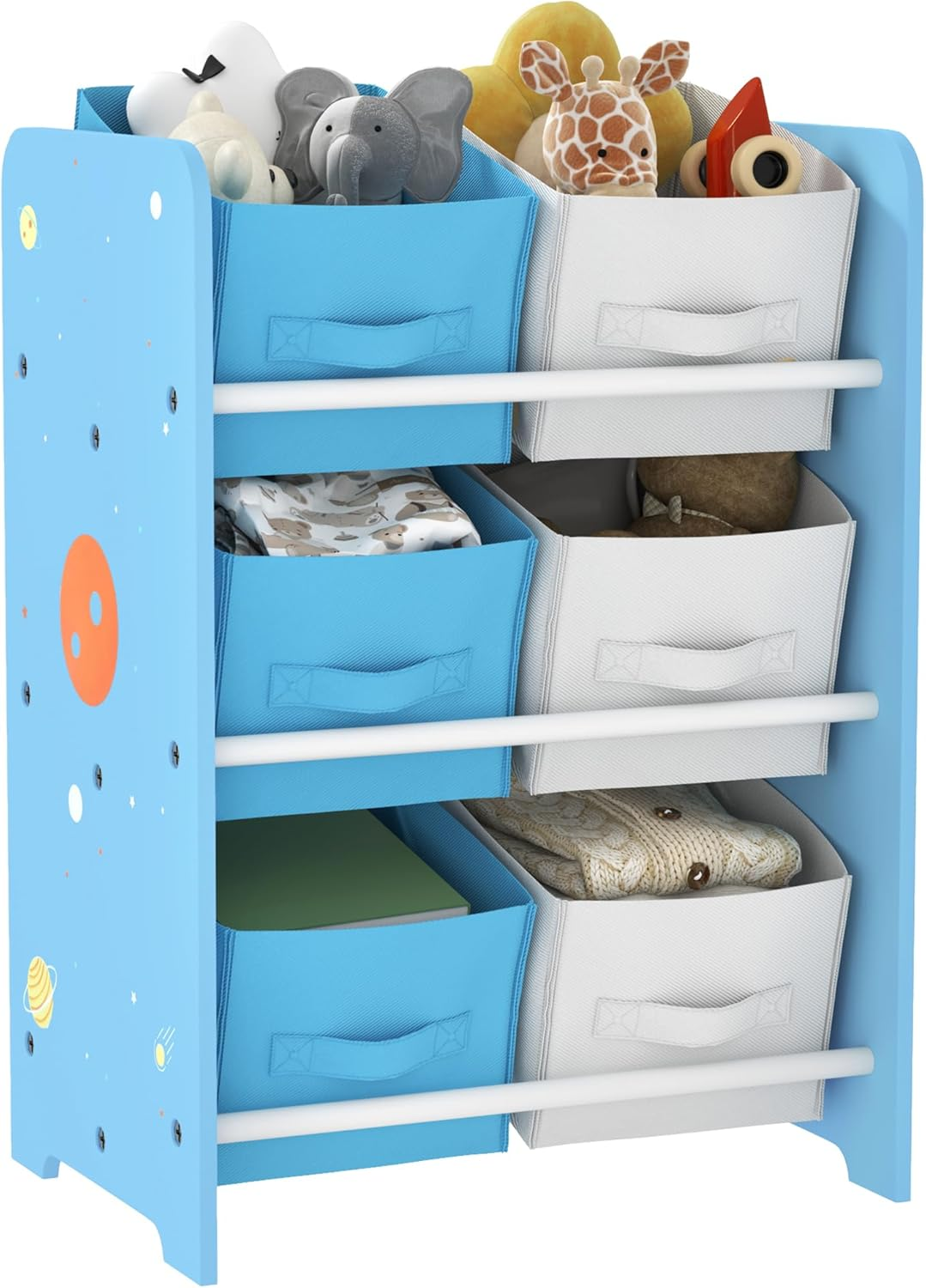 AIYAPLAY ▫️ Prateleira para crianças para +3 anos Prateleira para brinquedos para crianças com 6 caixas amovíveis em tecido não tecido Organizador de brinquedos para o quarto de dormir Quarto de criança 43x30x60 cm Azul