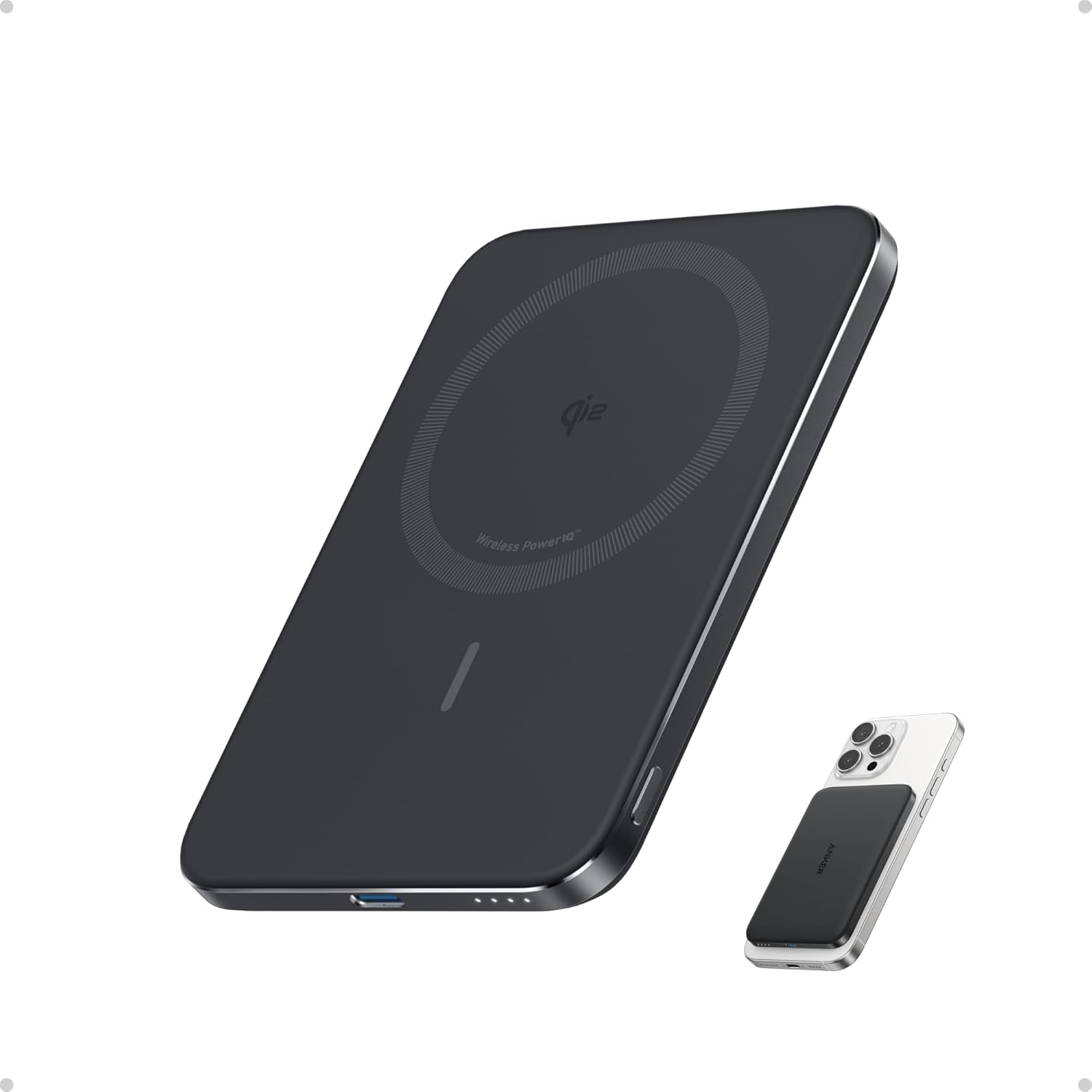 Anker ▫️ Nano Certified Qi2 15W Power Bank Magsafe Ultra Slim 5000 mAh, carregador portátil compatível com MagSafe, design ergonómico, apenas para iPhone 17/16 Pro Max/15/14/13/12