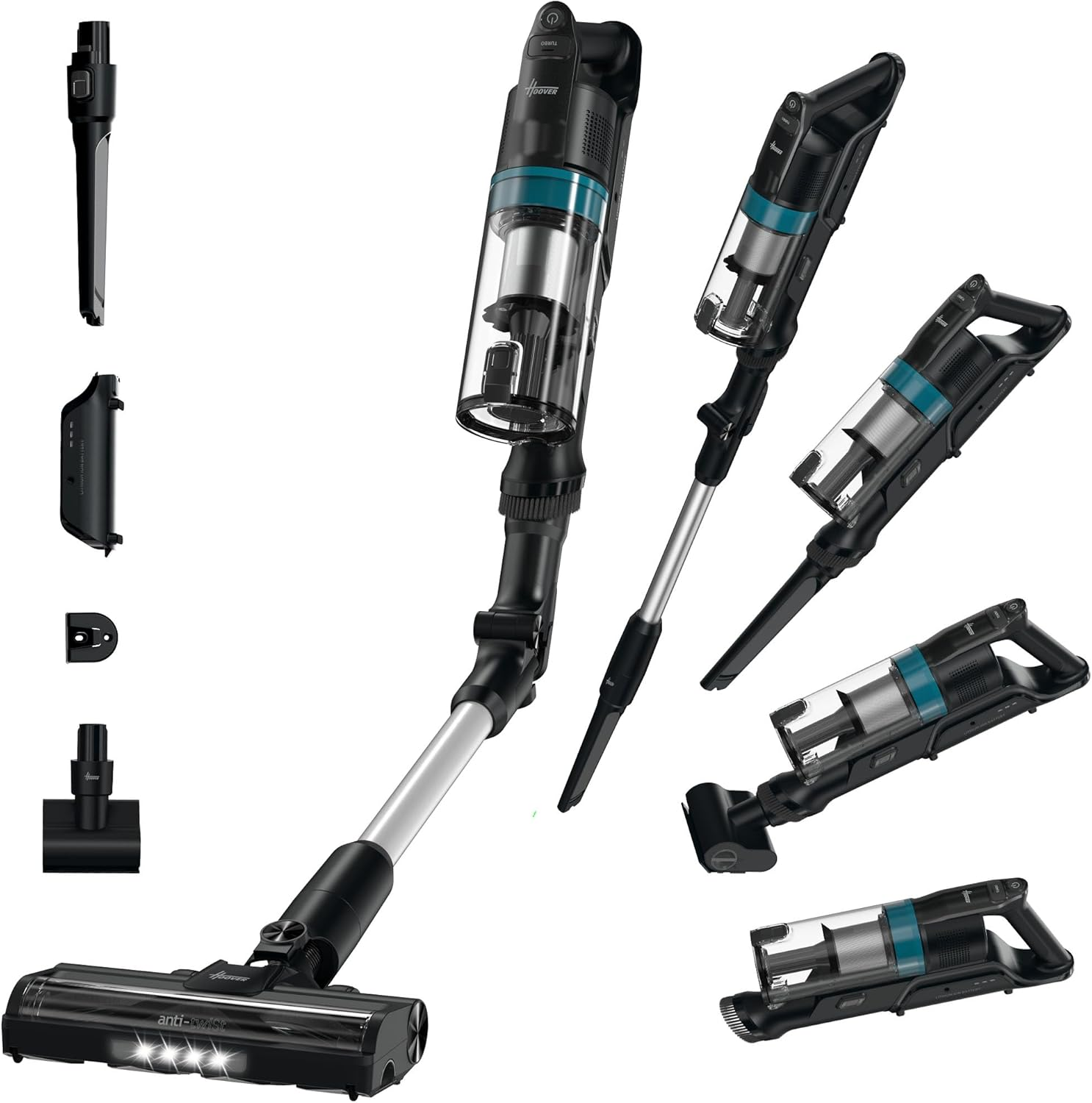 Hoover ▫️ HF1 Plus Pet Flexi, aspirador sem fios com tubo flexível, acessório para animais de estimação, aspiração turbo, autonomia de 45 minutos, todos os tipos de chão, anti-emaranhamento, Park&Go, luzes LED, HF1PZ10PX 011