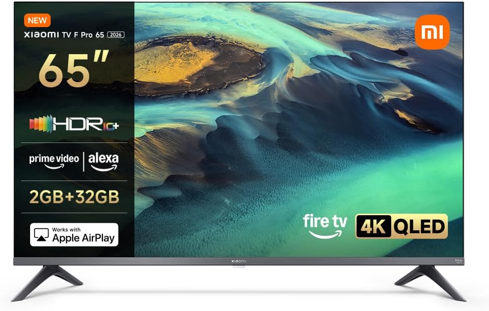 XIAOMI ▫️ TV F Pro 65, 65 polegadas (165 cm), 4K UHD QLED, Smart TV, Fire OS8, Controlo por voz Alexa, HDR10+, Modo Game Boost 120Hz, MEMC, 2GB+32GB, Compatível com Apple AirPlay
