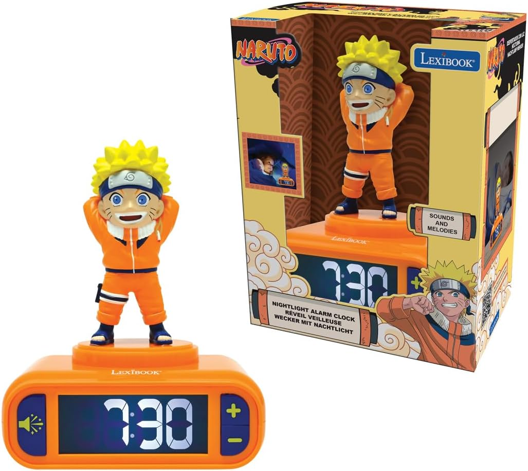 LEXIBOOK ▫️ Naruto, Despertador noturno Naruto, sons e melodias, ecrã LCD retroiluminado, luminoso, soneca, RL800NA