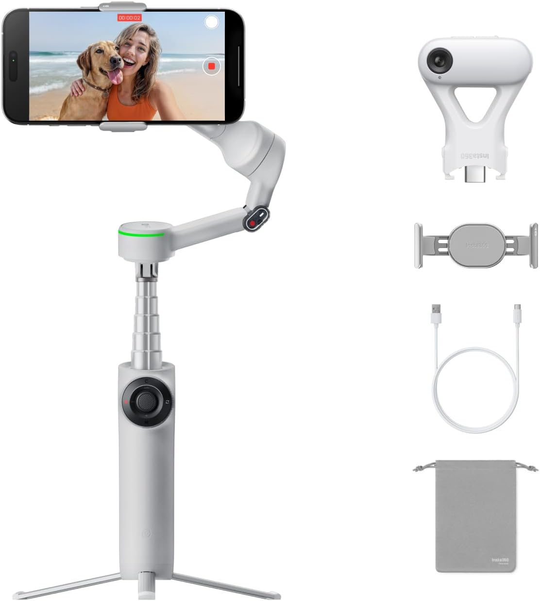 Insta360 ▫️ Flow 2 Pro Paq. AI Gimbal Grey - AI Phone Gimbal com Apple DockKit, rastreamento panorâmico de 360 °, inclinação livre, tripé / selfie stick e estabilizador para Vlogs / viagens.