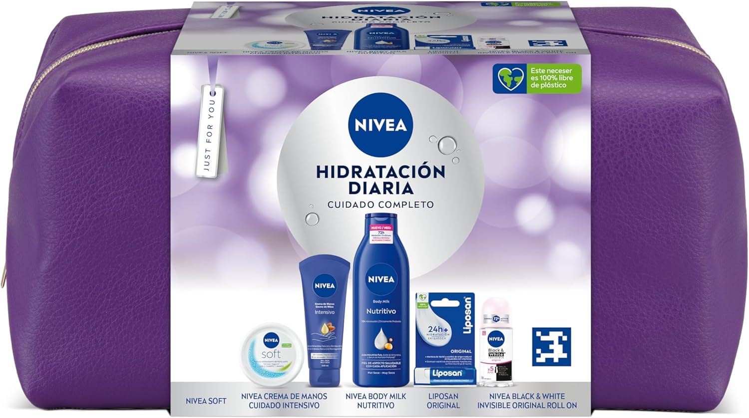 NIVEA ▫️ Body Care Toiletry Pack Completo com leite corporal 250ml + creme de mãos 100ml + Soft 100ml + Roll On Black&White 50ml + LIPOSAN Lip Balm