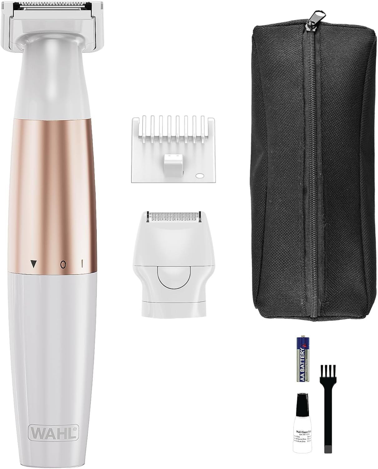 Wahl ▫️ Trim & Shave, Aparador de pêlos para mulher, máquina de barbear para mulher, depilação, linha do biquíni e axilas, aparar suavemente, aparar pessoal, cuidados versáteis, sem fios, fácil de transportar, branco