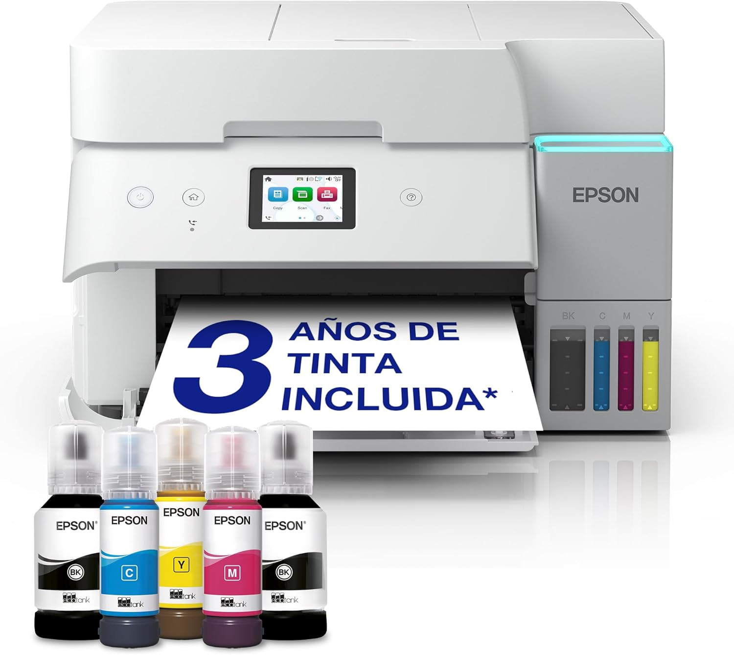 Epson ▫️ Impressora multifunções A4 branca EcoTank ET-4956 com tanque de tinta, Wi-Fi, ADF, impressão duplex, digitalização, cópia, fax e tinta incluída até 3 anos