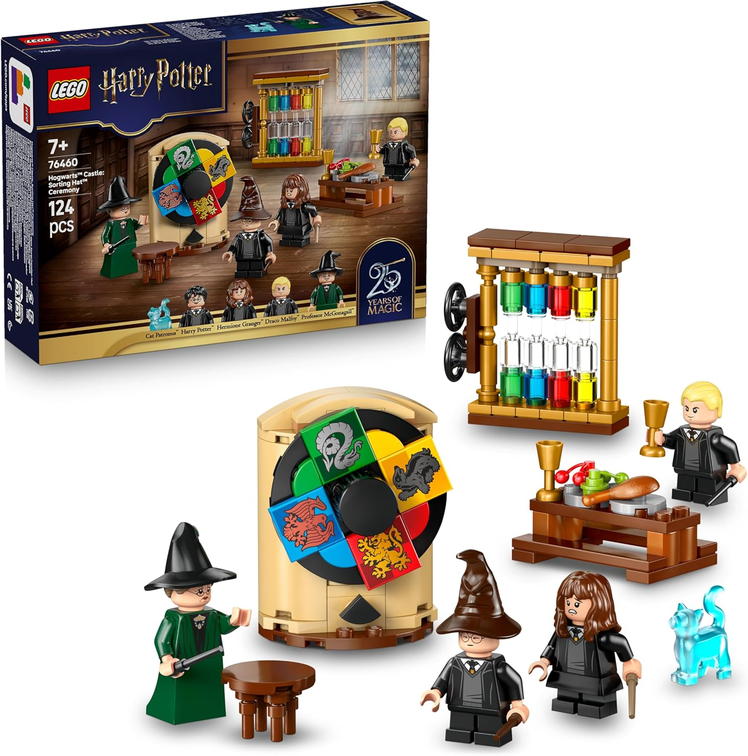 LEGO ▫️ Harry Potter Castelo de Hogwarts: Cerimónia do Chapéu Selecionador - Brinquedo com Patronus, Hermione e Draco Malfoy Minifiguras com Varinhas - Prenda para Meninas e Meninos a partir dos 7 anos - 76460