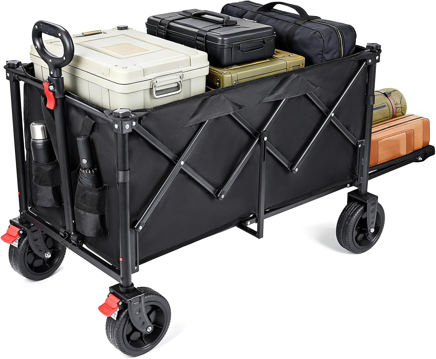 YEAUPE PRO ▫️ Carrinho de Transporte Dobrável, Carrinho de Jardim - Carga 200kg, Fundo Dobrável para Itens Longos. Carrinho de praia com travões, para praia, campismo, pesca, pesca, transporte familiar - 140-240L