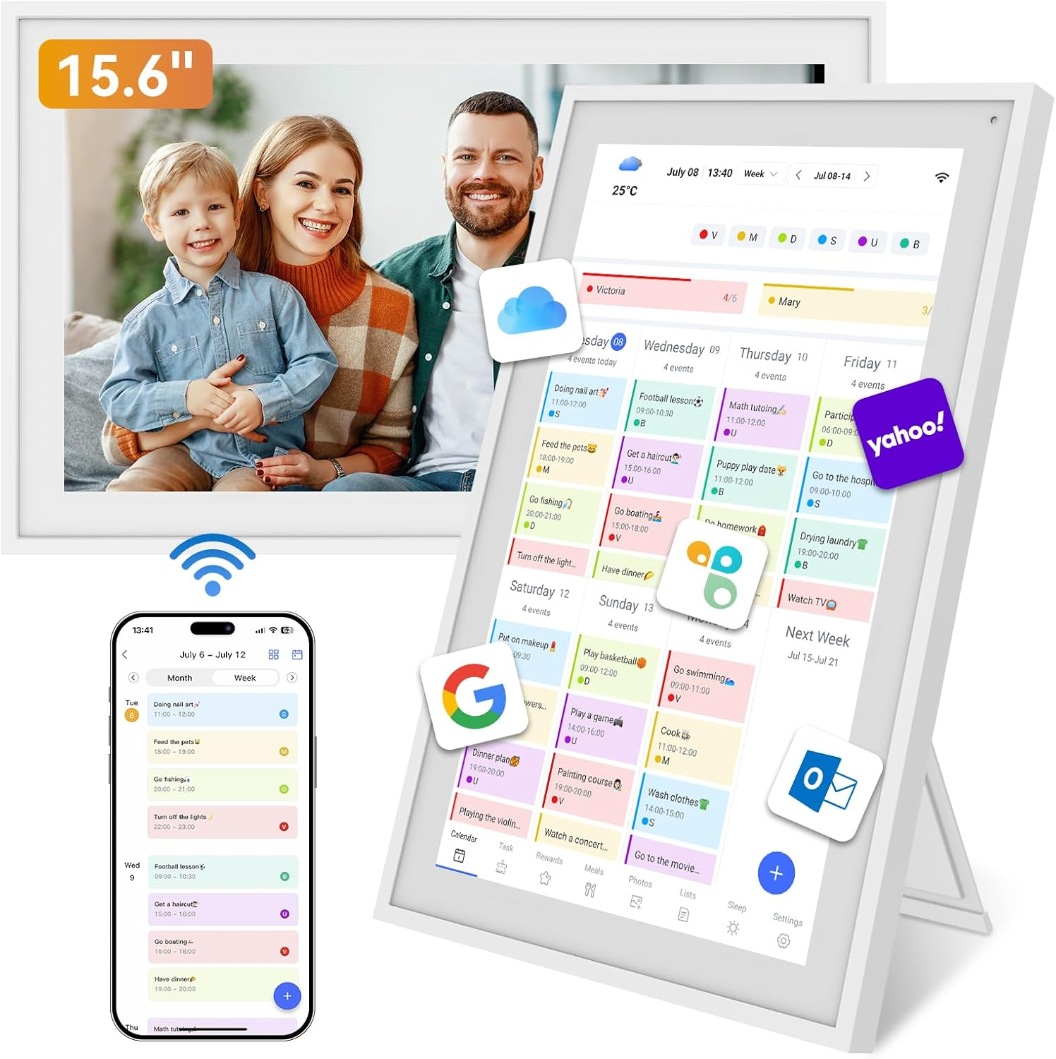 TABWEE ▫️ Calendário digital de 15,6" - Calendário eletrónico para organização familiar, lista de tarefas, planificador de refeições, sistema de recompensas (moldura digital)